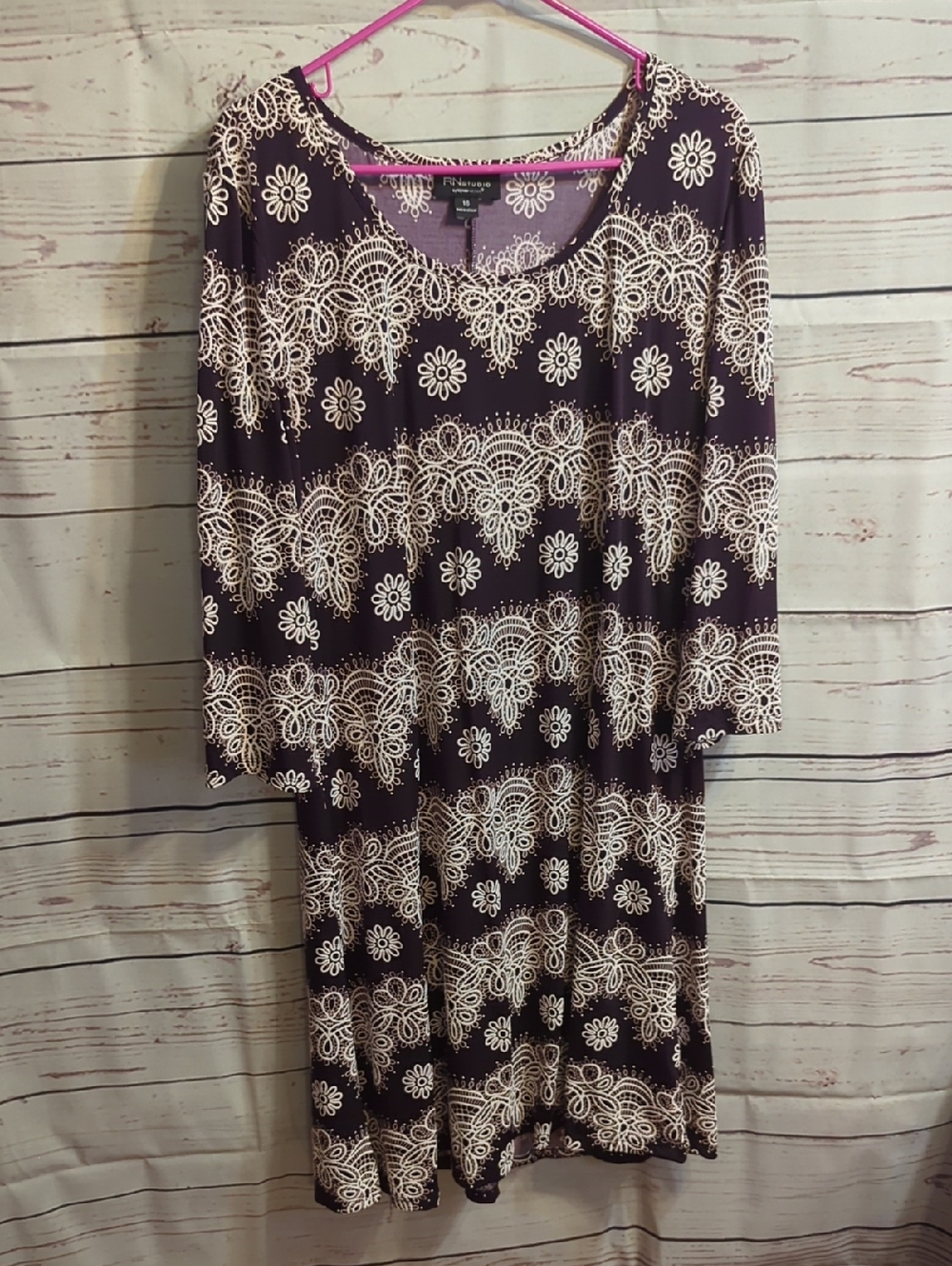 Purple and White Floral Lace-Pattern Dress